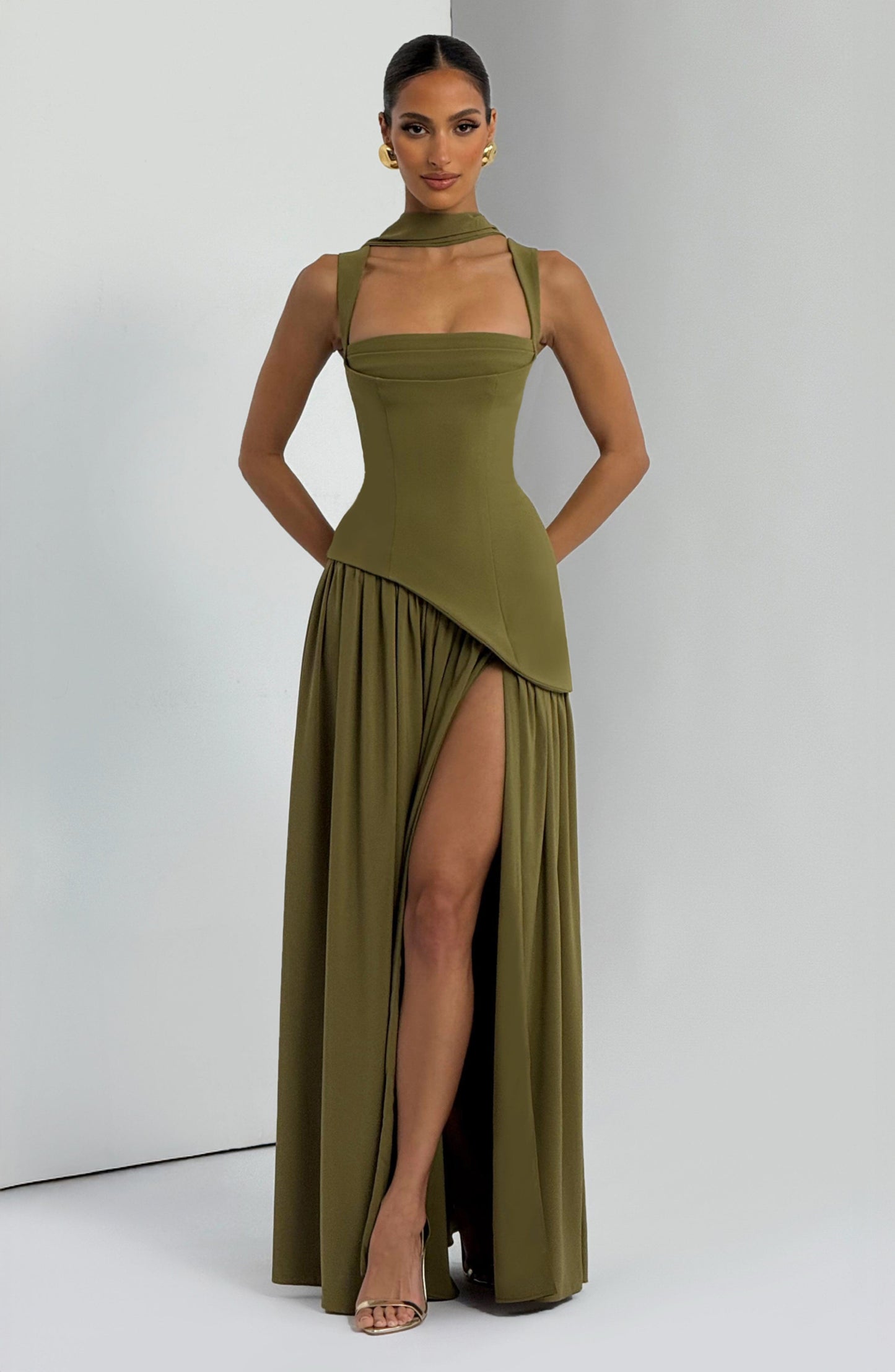 DEEP OLIVE MAXI DRESS GOWN