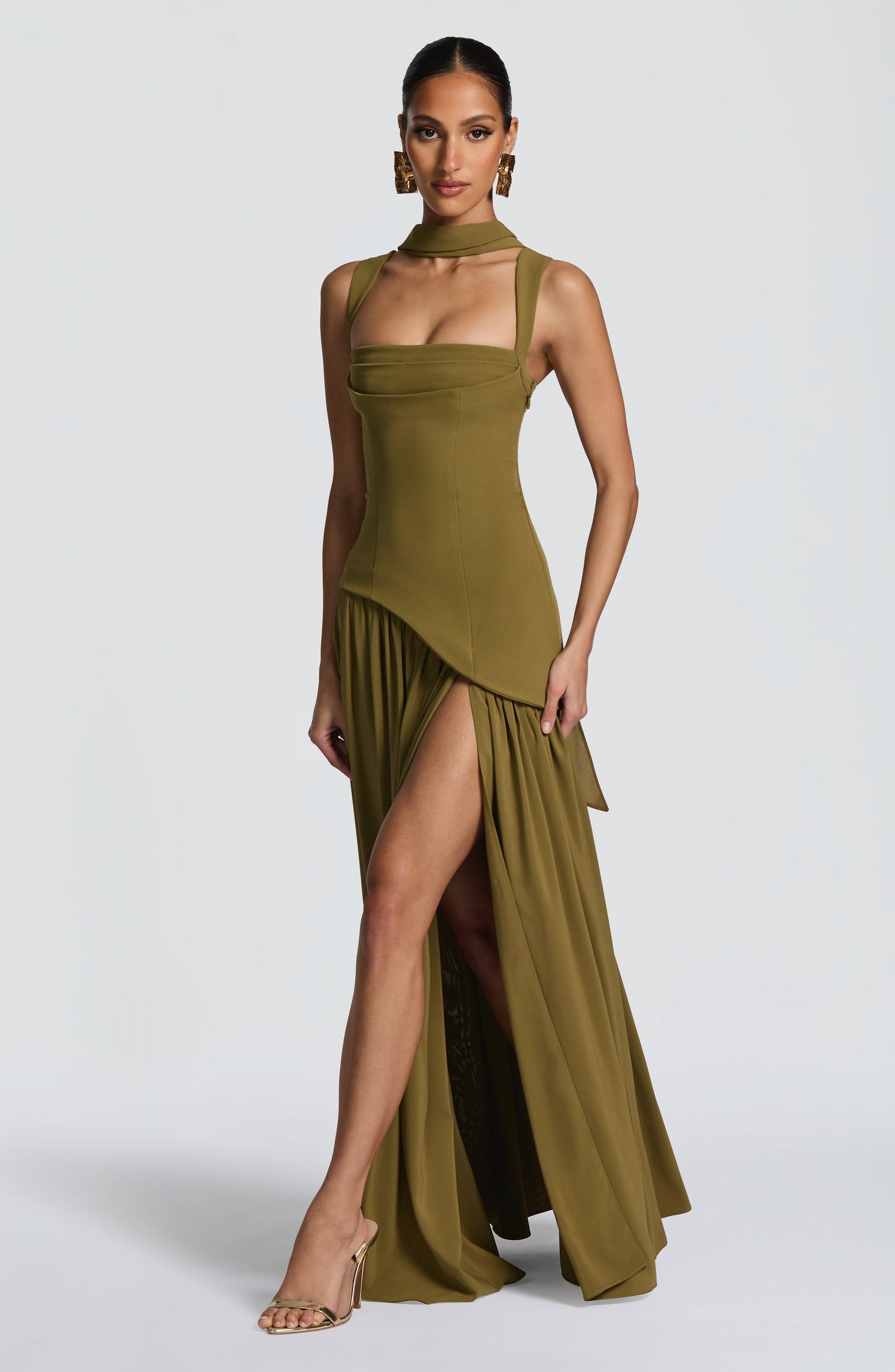 DEEP OLIVE MAXI DRESS GOWN