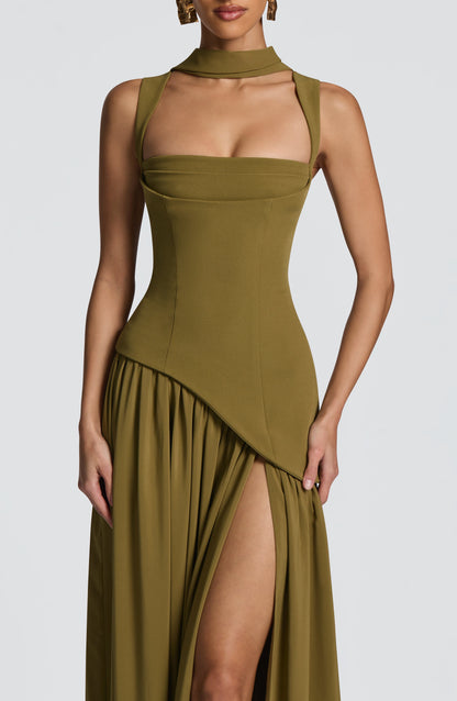 DEEP OLIVE MAXI DRESS GOWN